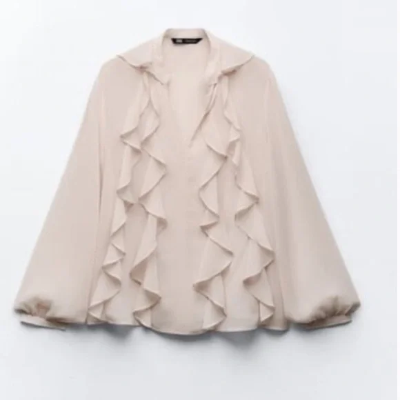 ZARA Ruffled Chiffon Blouse – Size M | Elegant & Feminine - Picture 4 of 7